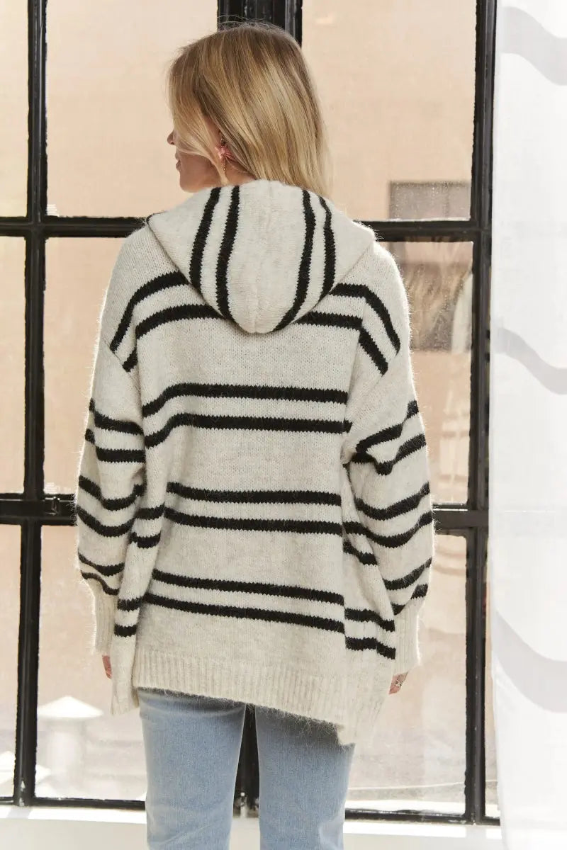 ADORA Horizontal Stripes Hoodie Cardigan - Love Salve